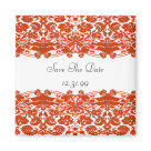 square_magnet - Red Damask Wedding Invitations, Save The Date with Buttons, Stickers, Bride's Bag, Apron, Mousepad and Keychains