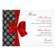red damask wedding menu personalized invite