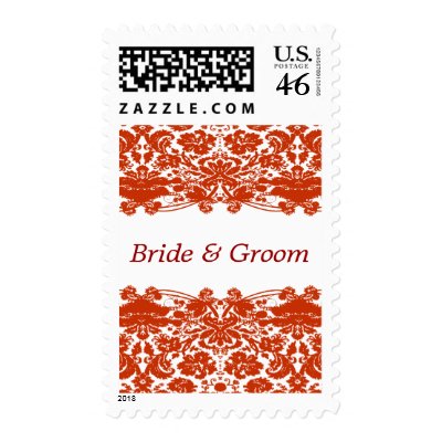 Red Damask Wedding Postage