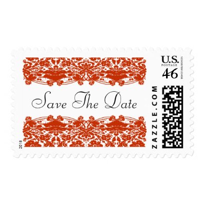 Red Damask Wedding postage