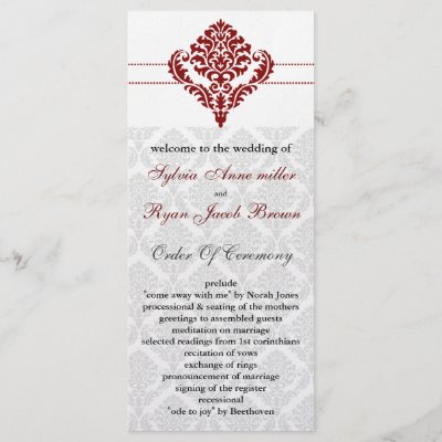 red damask Wedding program Custom Rack Card