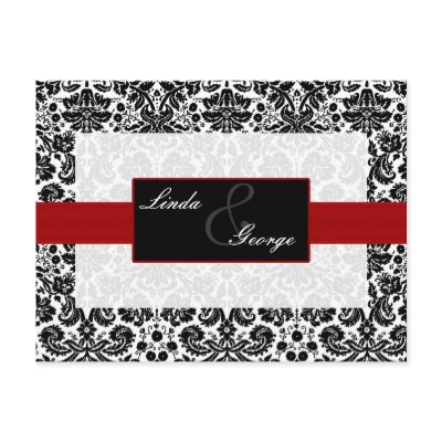 red damask  Wedding rsvp card Post Card