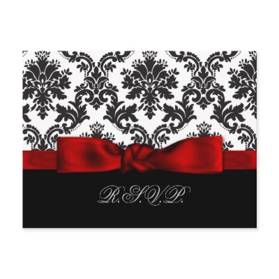 red damask wedding rsvp cards post cards