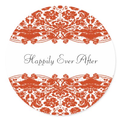 Red Damask Wedding Stickers