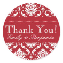 Red Damask Wedding Thank You Stickers