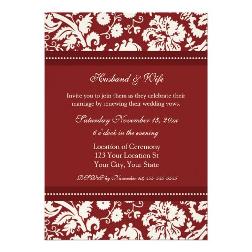 Red Damask Wedding Vow Renewal Invitations