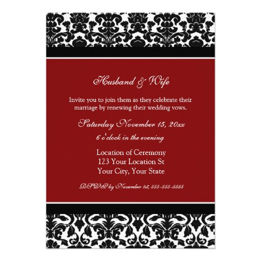 Red Damask Wedding Vow Renewal Invitations
