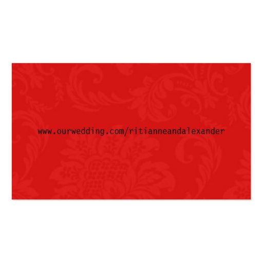 Red Damask Wedding Website Business Card (back side)