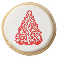 Red Decorative Christmas Tree Holiday Treats Round Sugar Cookie