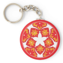 Red Decorative Floral Tiles Keychain