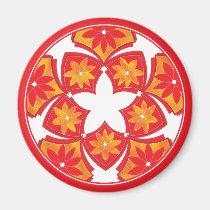 Red Decorative Floral Tiles Magnet magnets