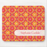 Red Decorative Floral Tiles Name Mousepad