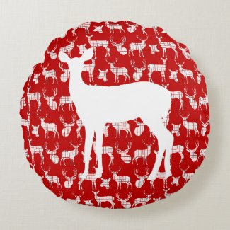Red Deer With White Buck and Doe Round Pillow