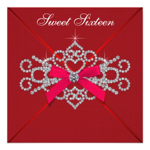 Red Diamond Red Sweet 16 Birthday Party Personalized Invitations