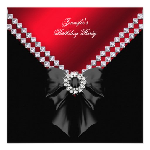 Red Diamonds Elegant Birthday Party Black Announcements
