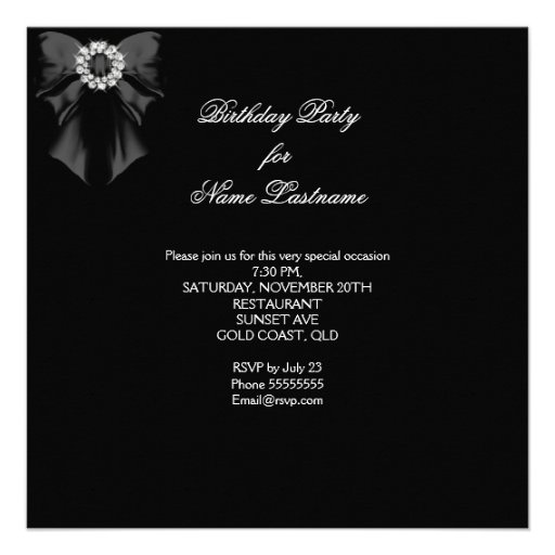 Red Diamonds Elegant Birthday Party Black Announcements