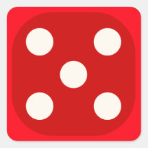Red Dice Die Roll Five Square Seal Sticker