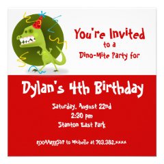 Red Dinosaur Birthday Party Invitations