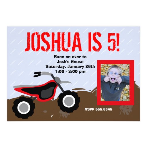Red Dirt Bike Birthday Invitation