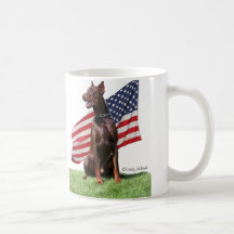 Red Dobermann and Flag Mugs