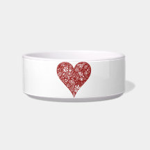 Red Doodle Heart Pet Food Bowls
