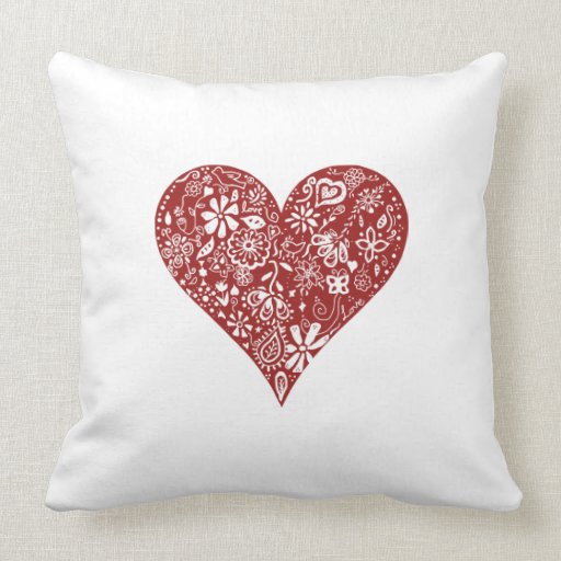 Red Doodle Heart Throw Pillow Zazzle