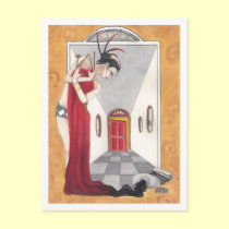 Red Door Black surreal pin up woman art postcard postcards