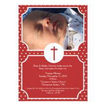 Red Dots Baptism Baby Dedication 5x7 photo Custom Announcements