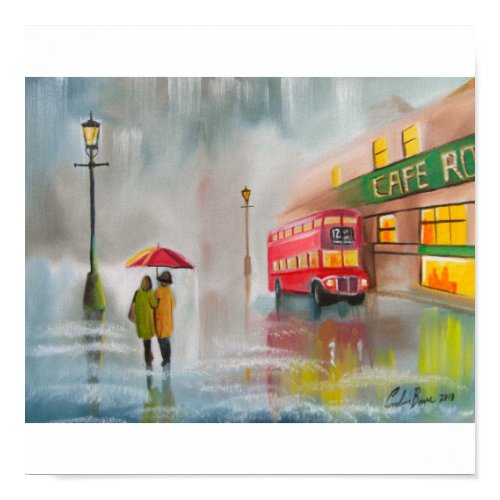 RED DOUBLE DECKER BUS RAINY DAY UMBRELLA print