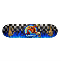 Red Dragon and Skull with name blue flame Custom Skateboard