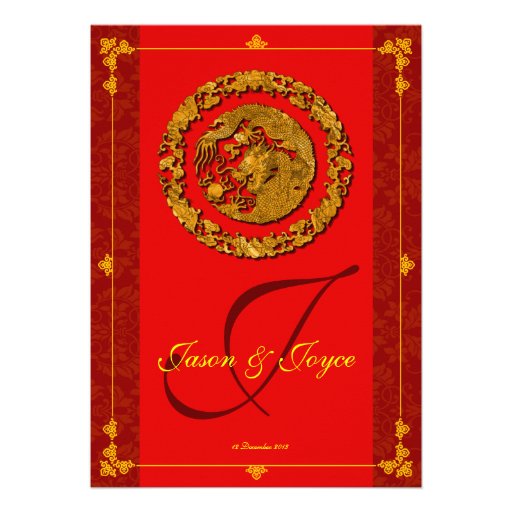 Red dragon double happiness traditional RSVP cards
