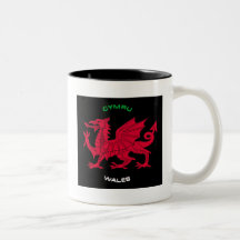 Red Dragon of Wales (Cymru),Black, White,Green Coffee Mug