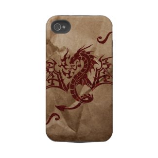 Red Dragon on a Crushed Brown Paper Iphone 4 Tough Covers