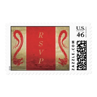 Red Dragon Wedding Postage Stamp RSVP