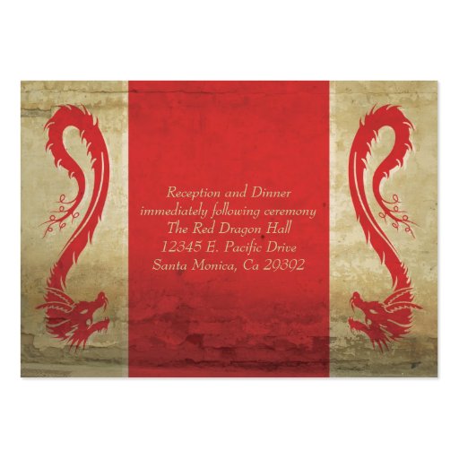 Red Dragon Wedding  Reception Card and Directions Business Card Templates (front side)