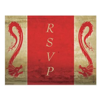 Red Dragon Wedding RSVP Postcard