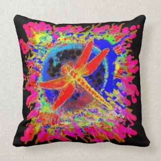 Red Dragonfly Color Splash in Black By Sharles Throw Pillow