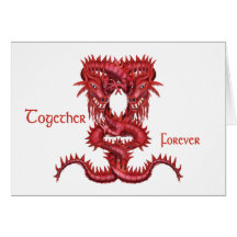 Red dragons entwined greeting card