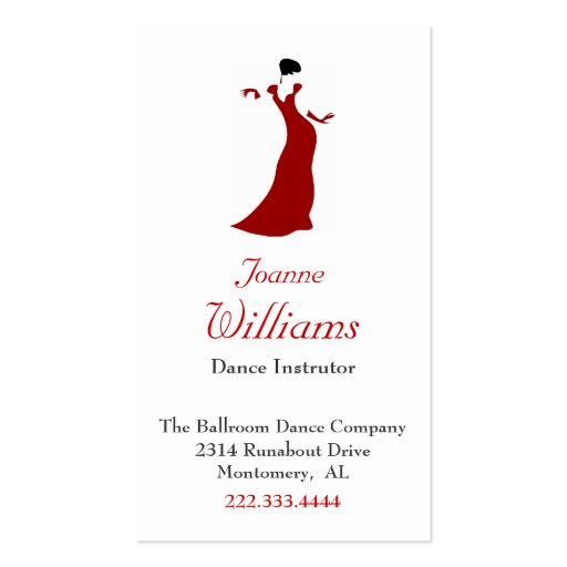 Red Dress Ballroom Dance Business Card (front side)