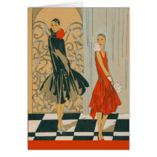 Red Dress Black Dress Vintage French Fashions Greeting Card