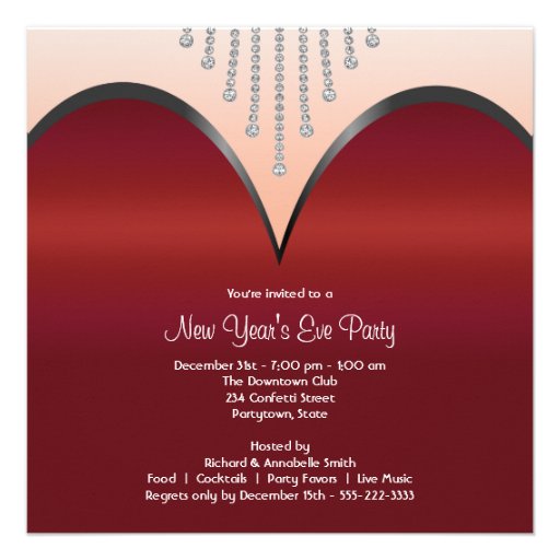 Red Dress Black Tuxedo New Years Eve Party Personalized Announcements