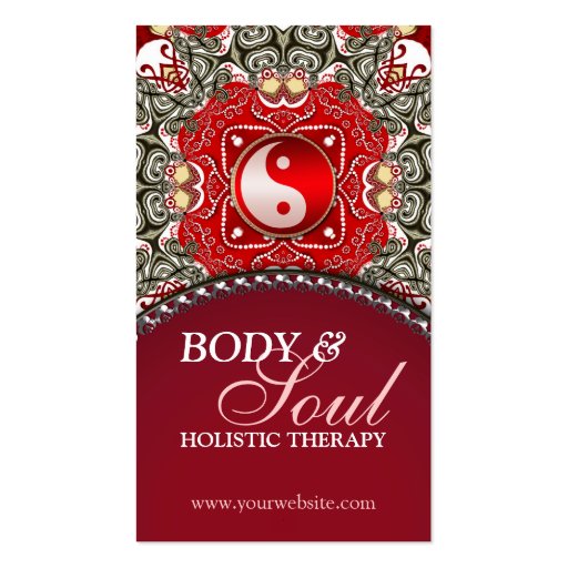 Red Eastern Batik New Age Yin Yang Business Card (front side)