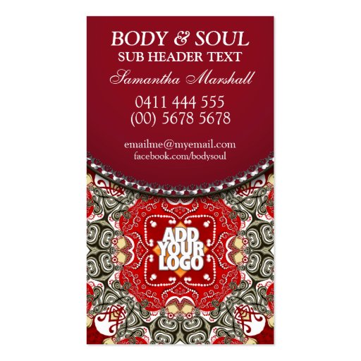 Red Eastern Batik New Age Yin Yang Business Card (back side)