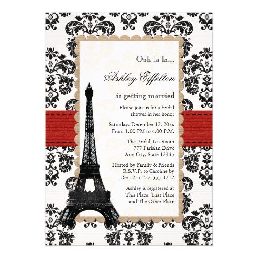 Red Eiffel Tower Parisian Bridal Shower Custom Invitation
