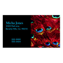 Red Electro Peacock Feathers Business Cards
