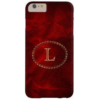 Red Elegant Gold Oval Monogram Barely There iPhone 6 Plus Case