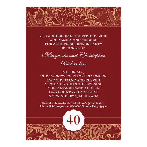 red elegant retro wedding anniversary invitations