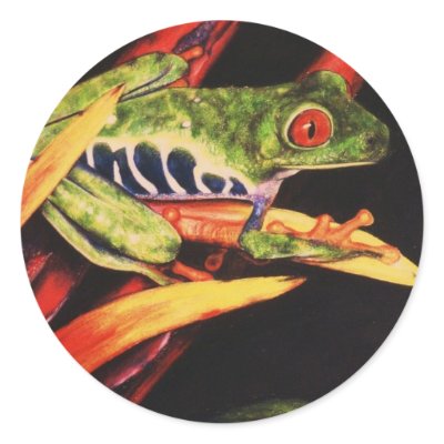 Red Eyed Tree Frog- Color Pencil 1991 round stickers