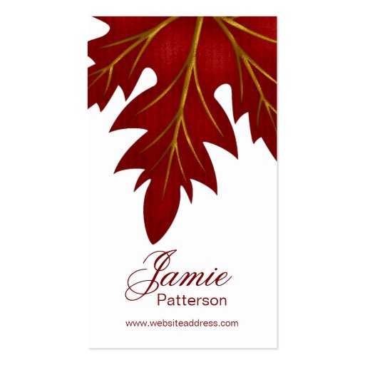Red Fall Leaf Design Vertical Business Cards (front side)