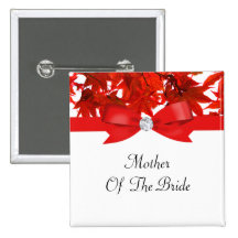 Red Fall Tree Leaves With Ribbon On White Wedding Buttons